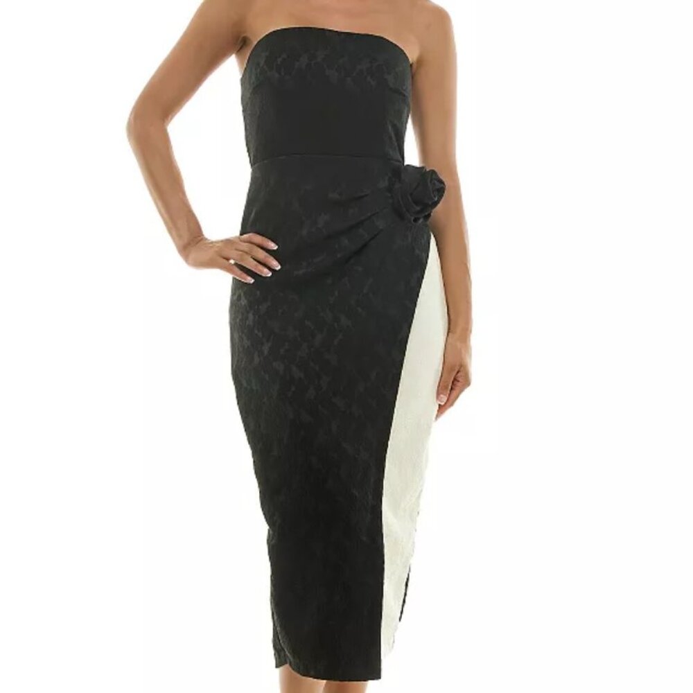 Maison Tara Strapless Black & White Formal Midi Dress • Size 10 • NWT